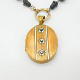 Victorian Whitby Jet, Rolled Gold Large Mourning Locket Necklace Antique c1850