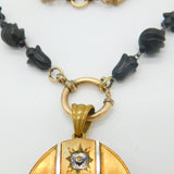 Victorian Whitby Jet, Rolled Gold Large Mourning Locket Necklace Antique c1850