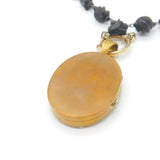 Victorian Whitby Jet, Rolled Gold Large Mourning Locket Necklace Antique c1850