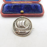 Robert Allison Scottish Sterling Silver Viking Ship Brooch 1952 Glasgow Vintage