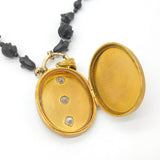 Victorian Whitby Jet, Rolled Gold Large Mourning Locket Necklace Antique c1850