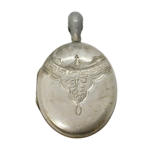 Victorian Sterling Silver Key & Fern Leaf Pattern Locket Pendant Antique c1880