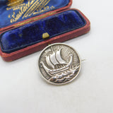 Robert Allison Scottish Sterling Silver Viking Ship Brooch 1952 Glasgow Vintage