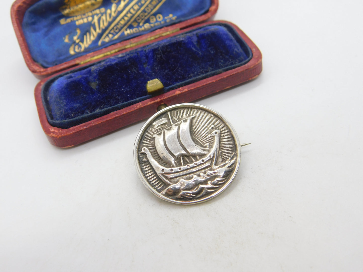 Robert Allison Scottish Sterling Silver Viking Ship Brooch 1952 Glasgow Vintage