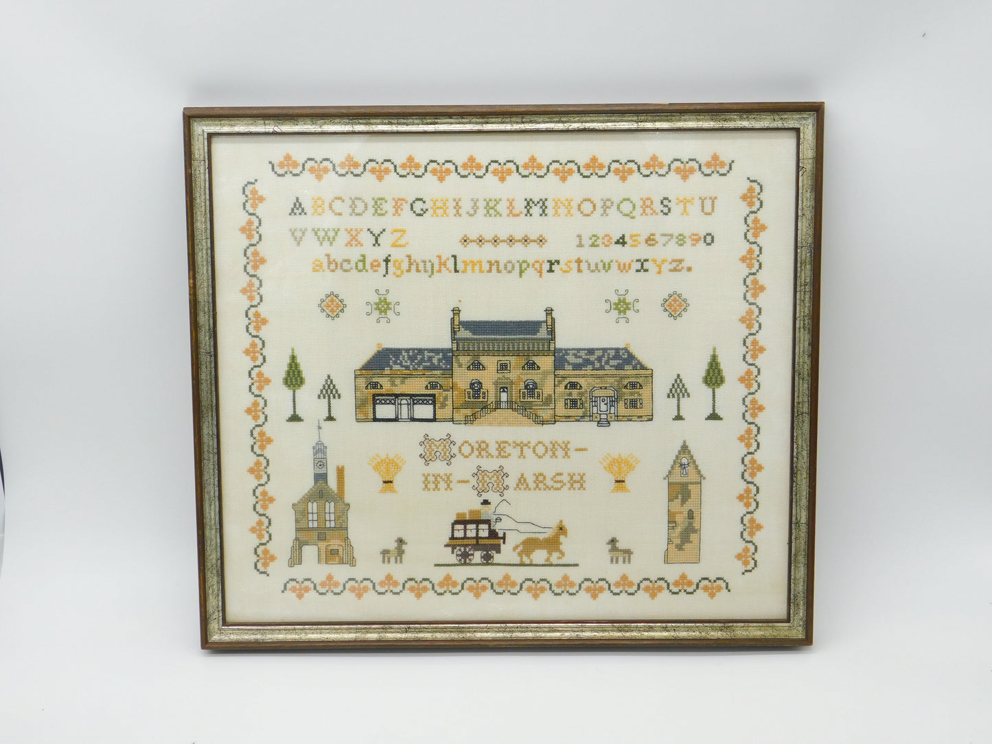 Framed Needlework Wool Sampler of 'The Horns Family Home in Moreton-In-Marsh'