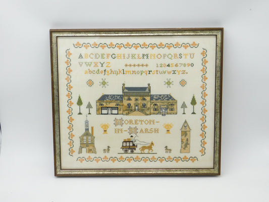 Framed Needlework Wool Sampler of 'The Horns Family Home in Moreton-In-Marsh'