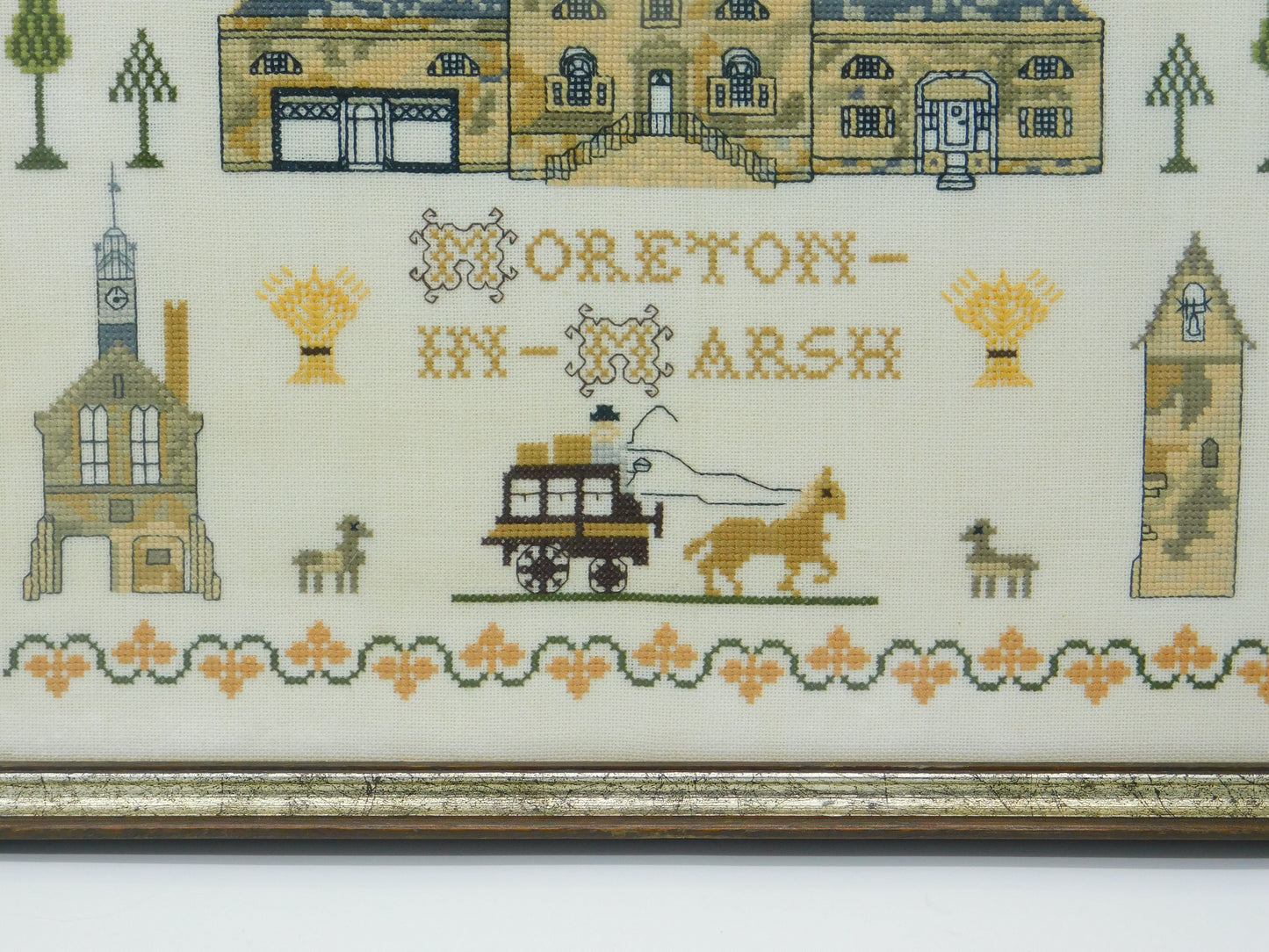 Framed Needlework Wool Sampler of 'The Horns Family Home in Moreton-In-Marsh'