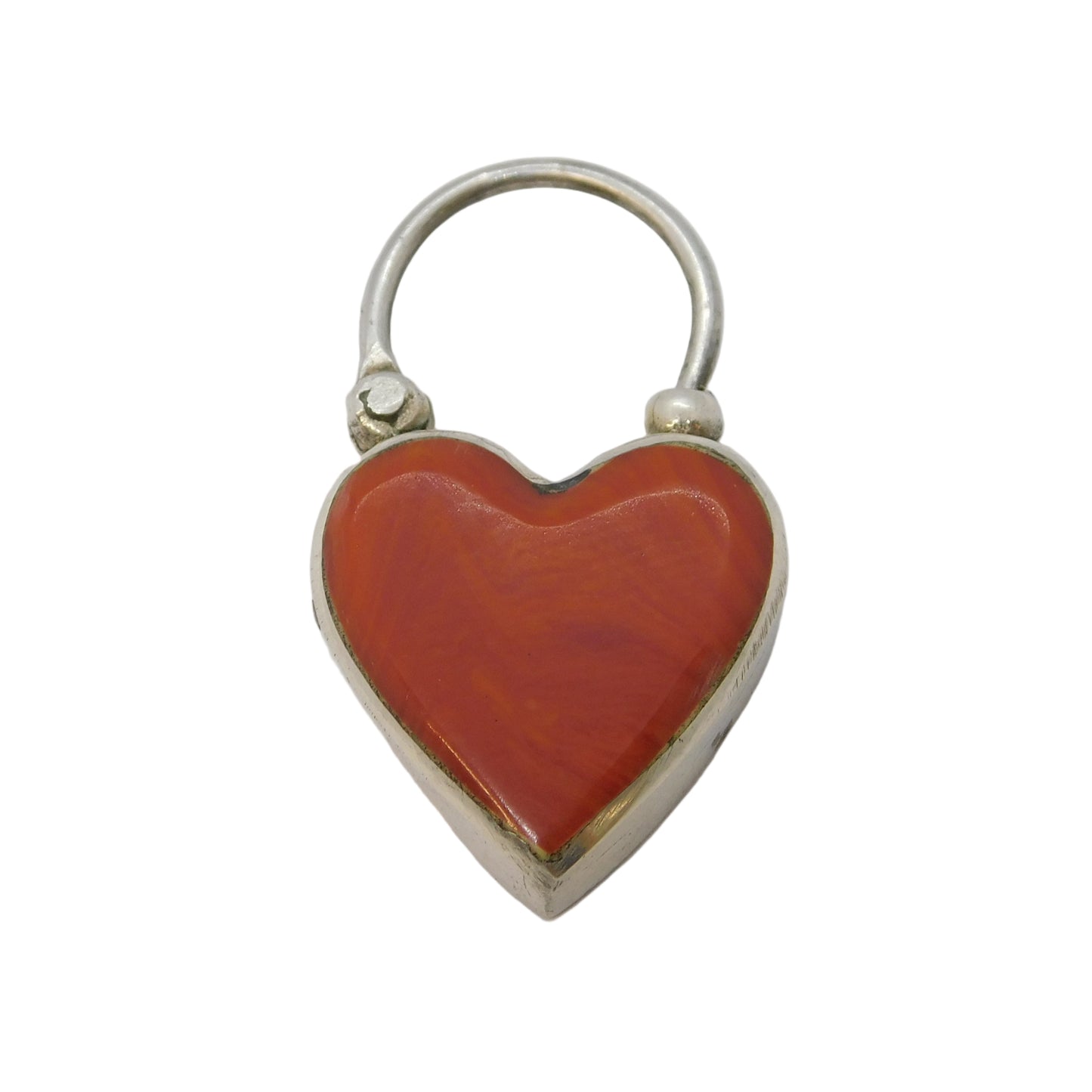 Victorian Sterling Silver & Red Agate Heart Locket Pendant Antique c1880