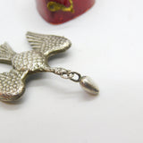 Victorian Sterling Silver Dove of Peace with Love Heart Brooch Antique c1860