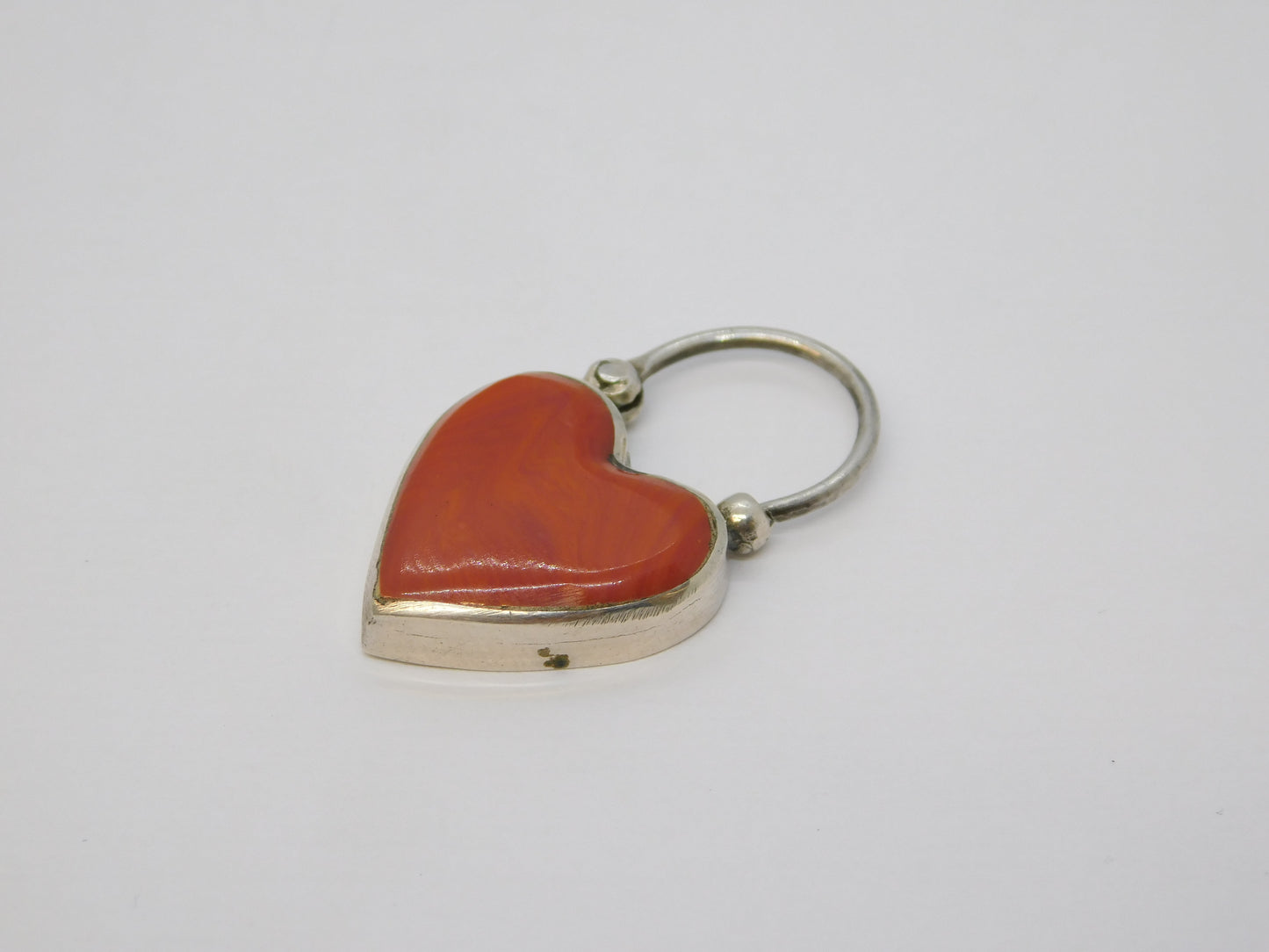 Victorian Sterling Silver & Red Agate Heart Locket Pendant Antique c1880