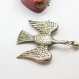 Victorian Sterling Silver Dove of Peace with Love Heart Brooch Antique c1860
