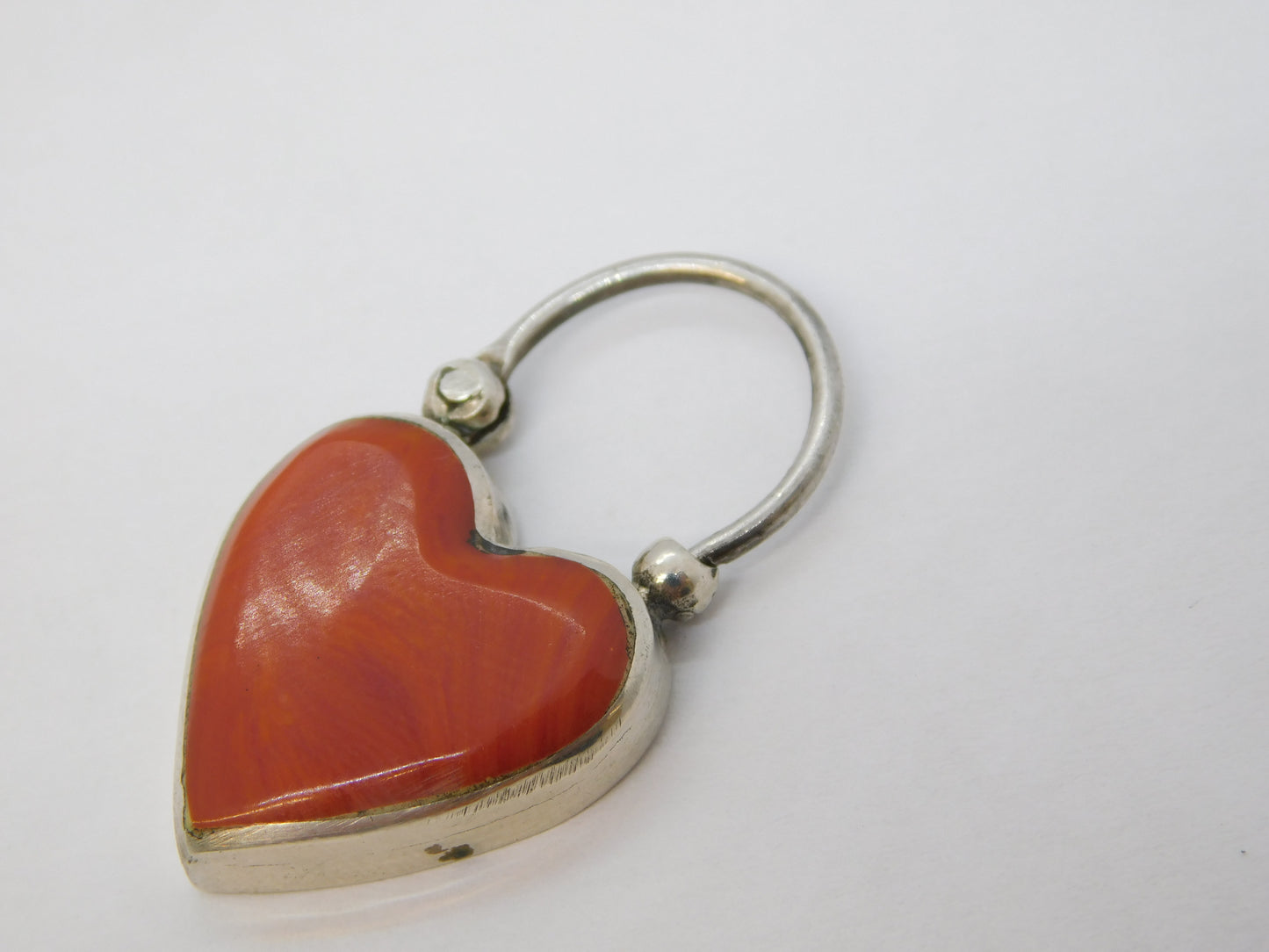 Victorian Sterling Silver & Red Agate Heart Locket Pendant Antique c1880
