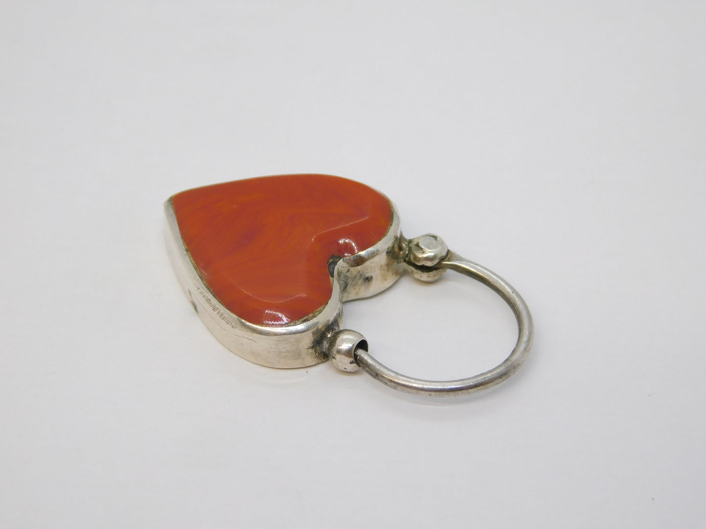 Victorian Sterling Silver & Red Agate Heart Locket Pendant Antique c1880