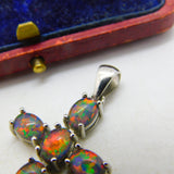 Sterling Silver & Cabochon Doublet Opal Set Cross Pendant Vintage