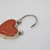 Victorian Sterling Silver & Red Agate Heart Locket Pendant Antique c1880