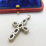 Sterling Silver & Cabochon Doublet Opal Set Cross Pendant Vintage