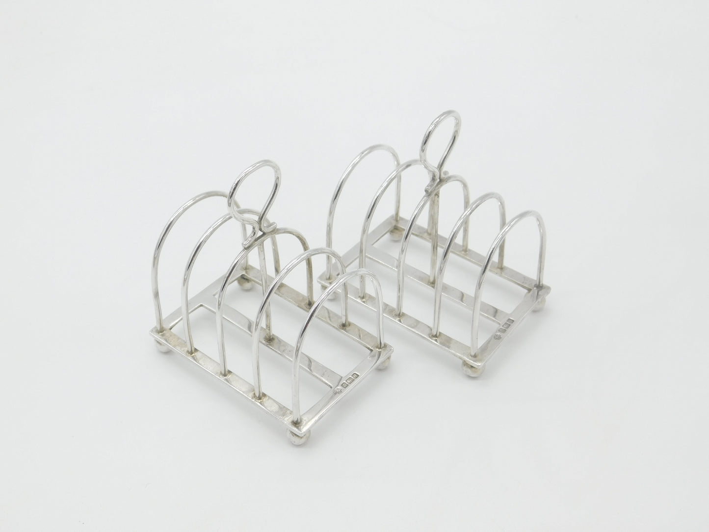 Pair of Sterling Silver Domed Four Part Toast Racks 1931 London Antique