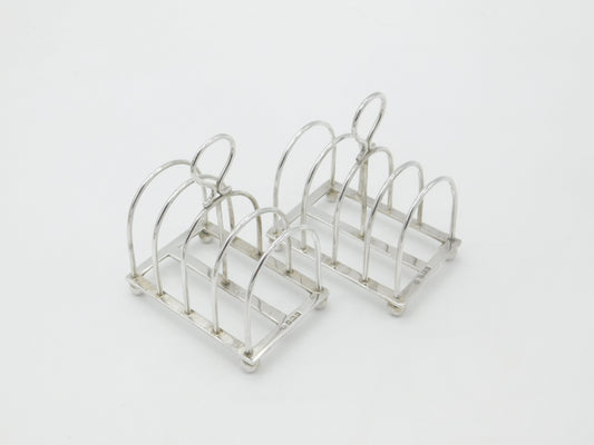 Pair of Sterling Silver Domed Four Part Toast Racks 1931 London Antique