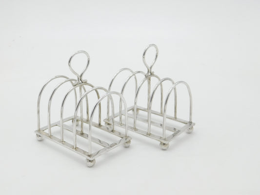 Pair of Sterling Silver Domed Four Part Toast Racks 1931 London Antique