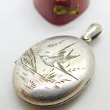 Swallow Bird Aesethetic Sterling Silver Double Locket Pendant Antique Victorian