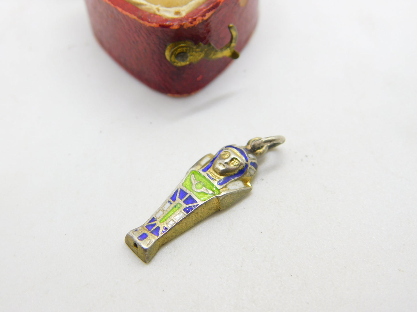 Egyptian Revival Sarcophagus Norwegian Enamel and Silver Charm Pendant Antique