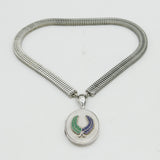 Victorian Sterling Silver & Enamel Laurel Wreath Locket Necklace Antique c1880