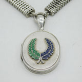 Victorian Sterling Silver & Enamel Laurel Wreath Locket Necklace Antique c1880