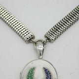 Victorian Sterling Silver & Enamel Laurel Wreath Locket Necklace Antique c1880