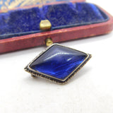 TLM Sterling Silver & Morpho Butterfly Wing Button Brooch Antique c1920 Art Deco