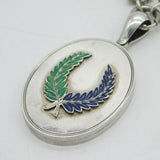 Victorian Sterling Silver & Enamel Laurel Wreath Locket Necklace Antique c1880