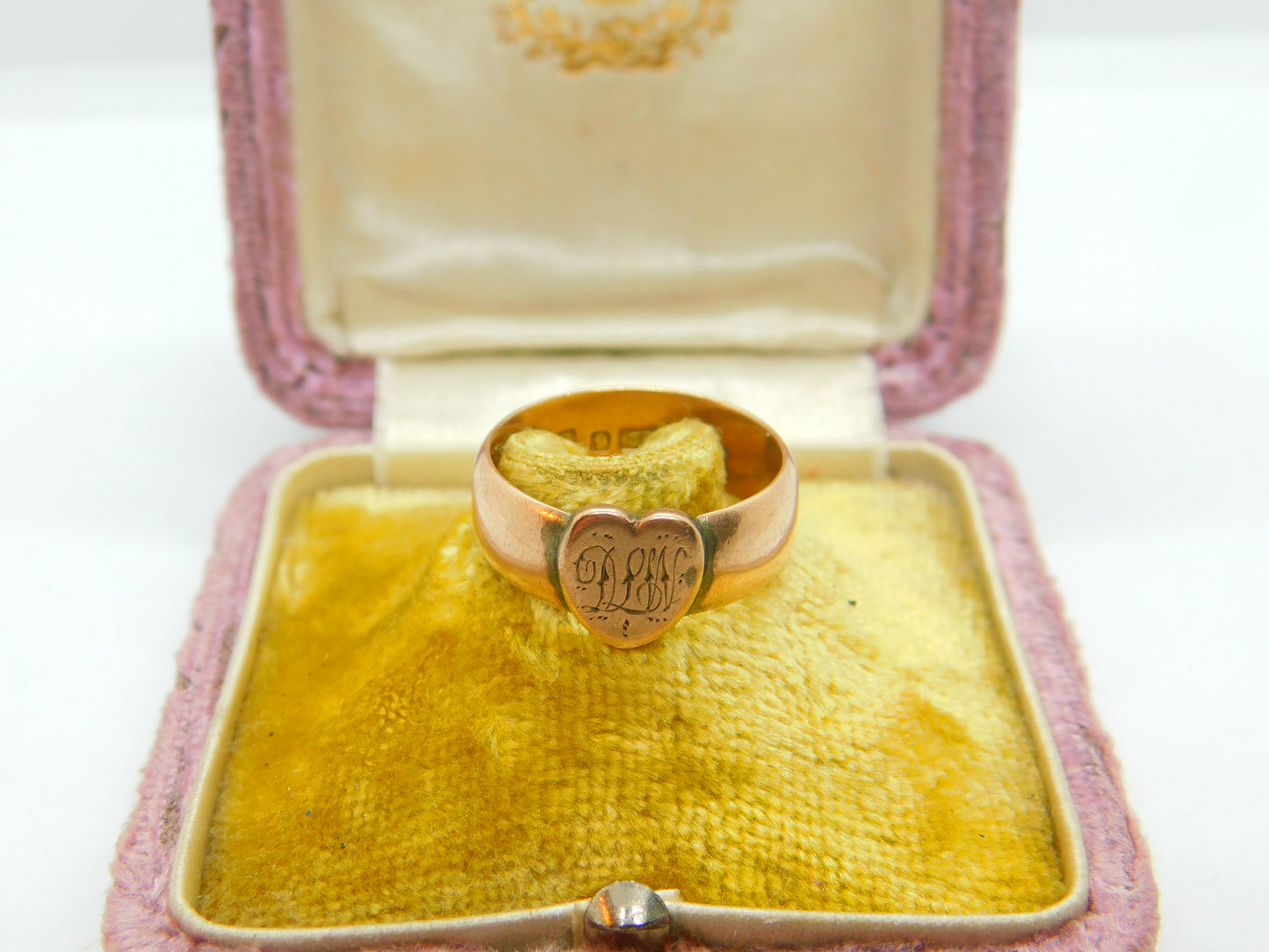 Victorian Rose Gold Heart Form Signet Ring Antique 1876 Birmingham Initialled