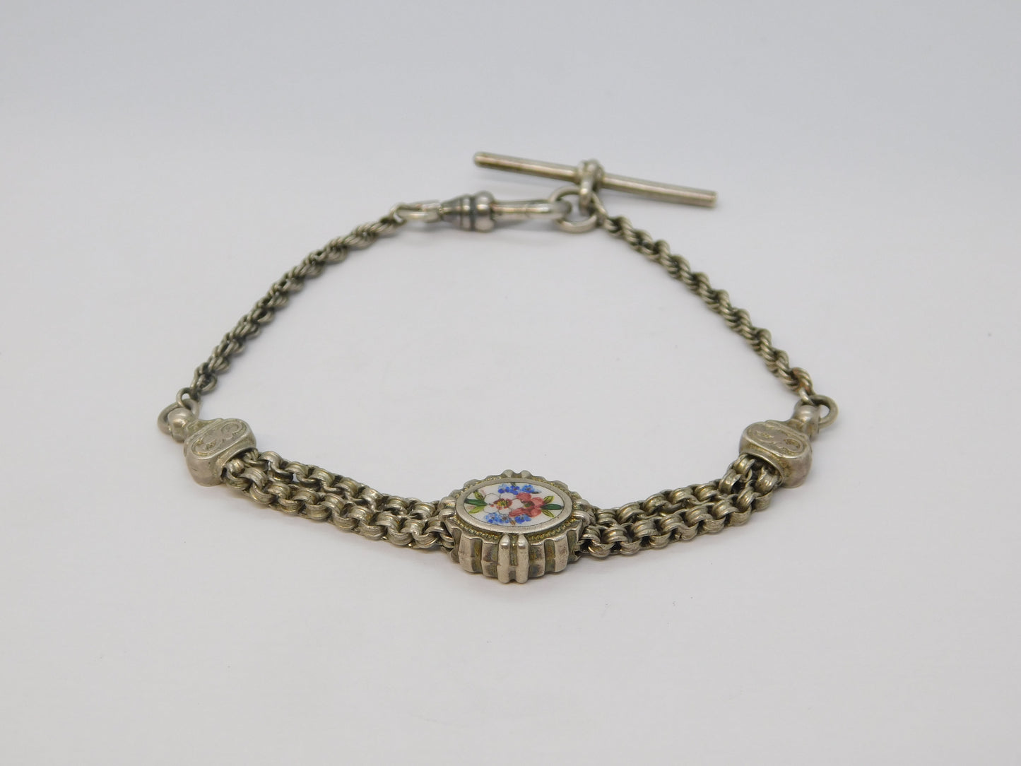 Victorian Sterling Silver & Enamel Albertina Chain Bracelet Antique c1880