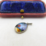 TLM Sterling Silver & Morpho Butterfly Wing Island Scene Charm Pendant Antique