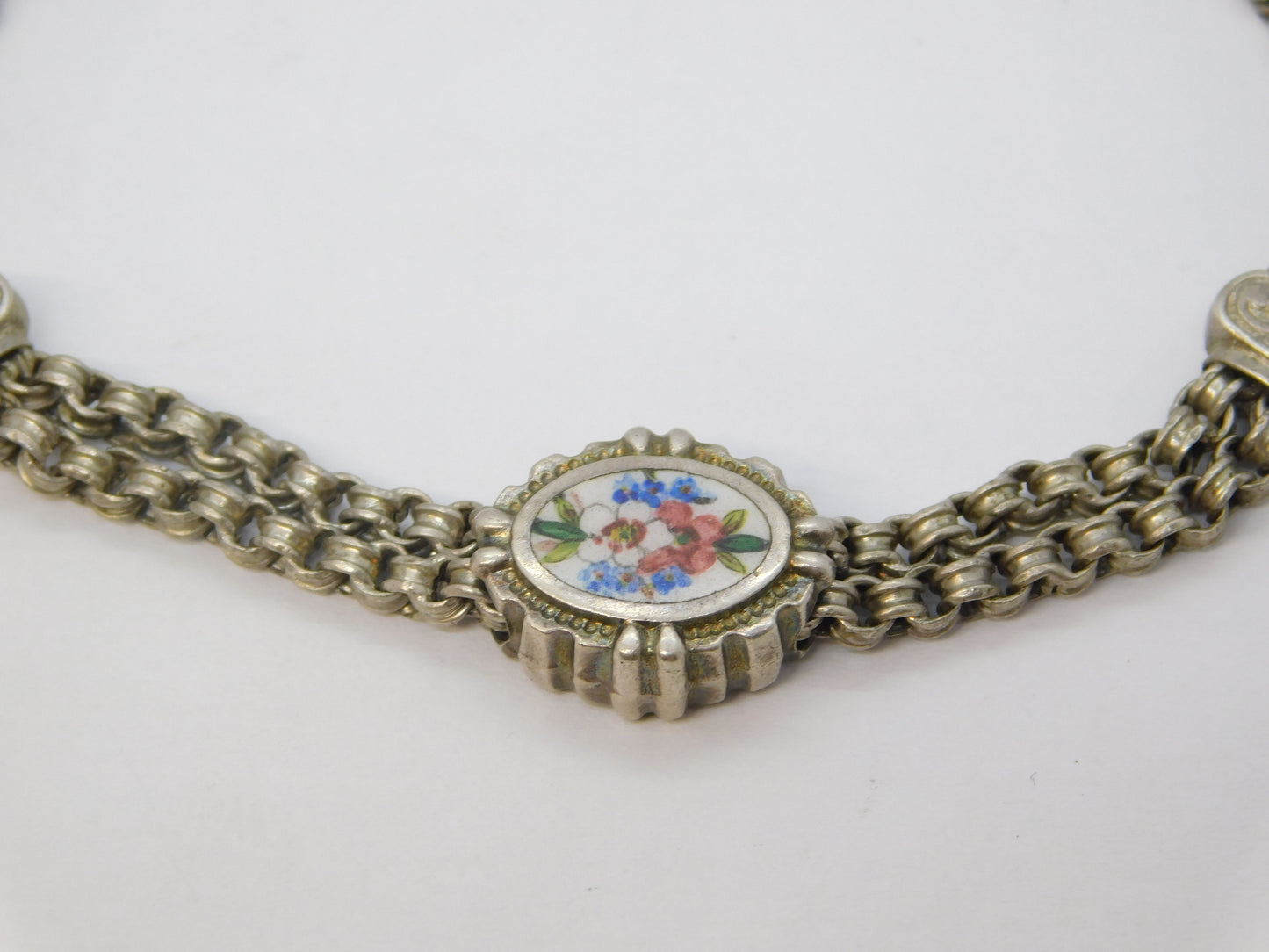 Victorian Sterling Silver & Enamel Albertina Chain Bracelet Antique c1880