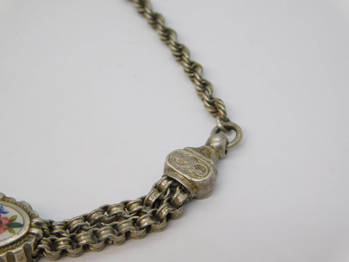 Victorian Sterling Silver & Enamel Albertina Chain Bracelet Antique c1880