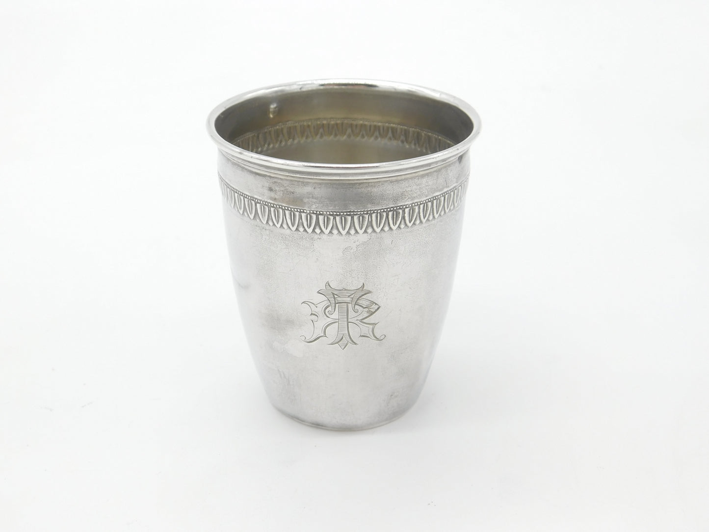 Victorian French Sterling Silver Monogram Drinking Beaker Antique c1880