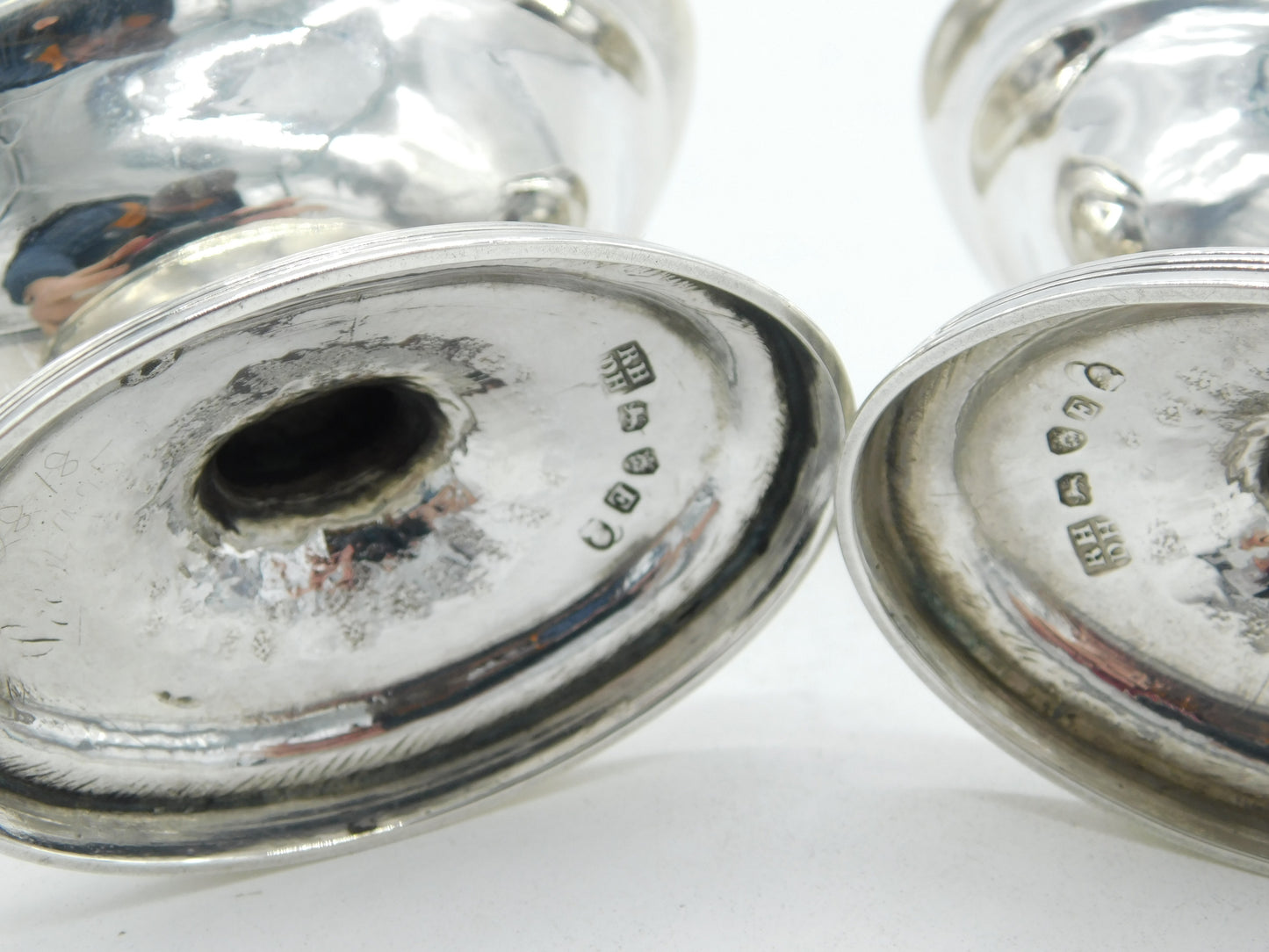 George III Sterling Silver Pedestal Salt Cellars Pair Antique 1800 London