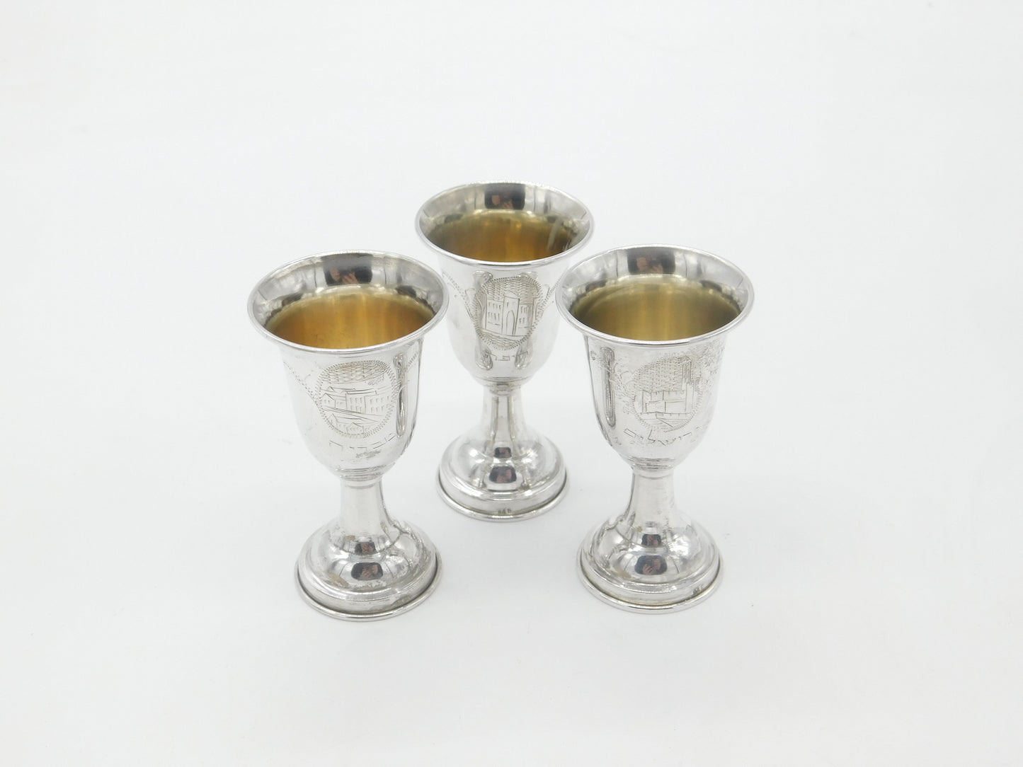 Russian .875 84 Silver Set of 3 Vodka Shot Cups City Scenes Antique c1930