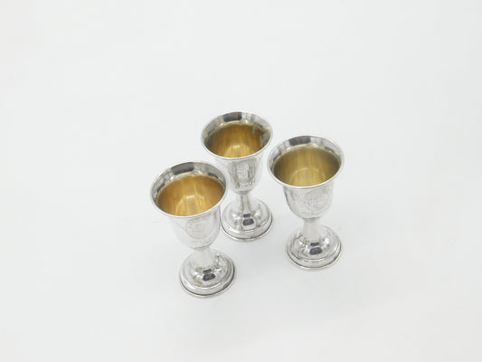 Russian .875 84 Silver Set of 3 Vodka Shot Cups City Scenes Antique c1930