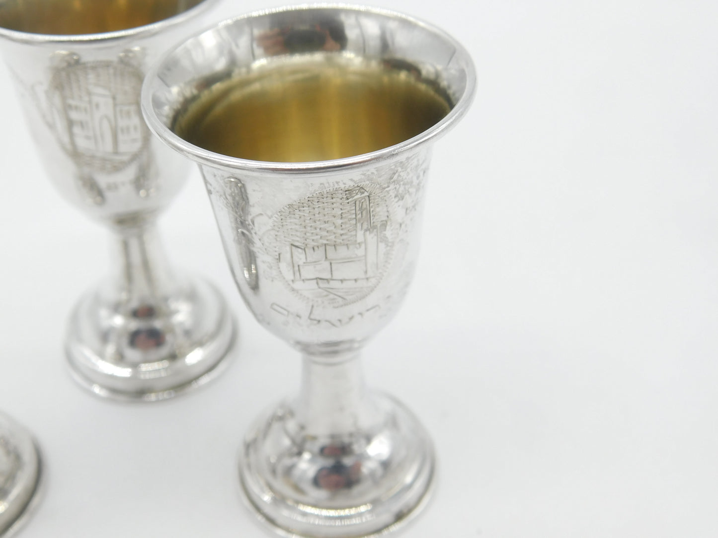 Russian .875 84 Silver Set of 3 Vodka Shot Cups City Scenes Antique c1930