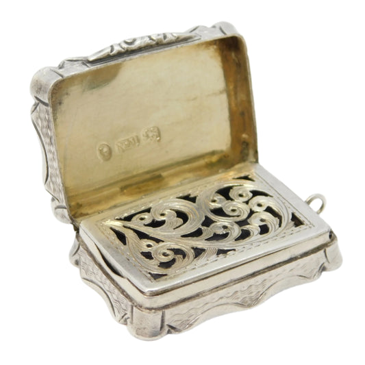 Nathaniel Mills Victorian Sterling Silver Vinaigrette Antique 1855 Birmingham