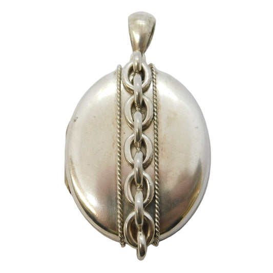 Victorian Sterling Silver Back & Front Sweetheart Locket Pendant Antique c1890