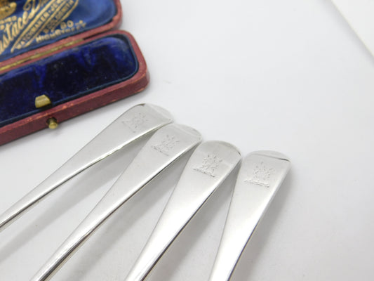 Set of 4 Georgian Sterling Silver Flaming Spear Crest Spoons 1823 London Antique