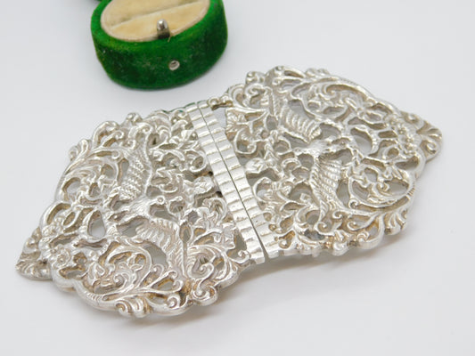 Sterling Silver Floral Dragon Pattern Nurses Buckle Vintage 1972 Birmingham