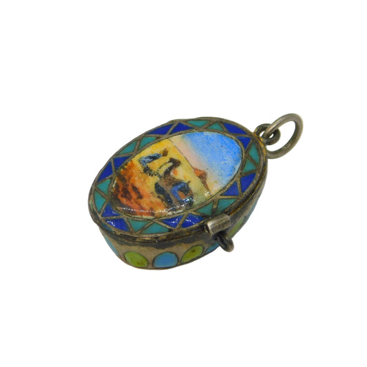 Egyptian .800 Silver Enamel Moses Basket Charm Pendant Antique c1930 Deco