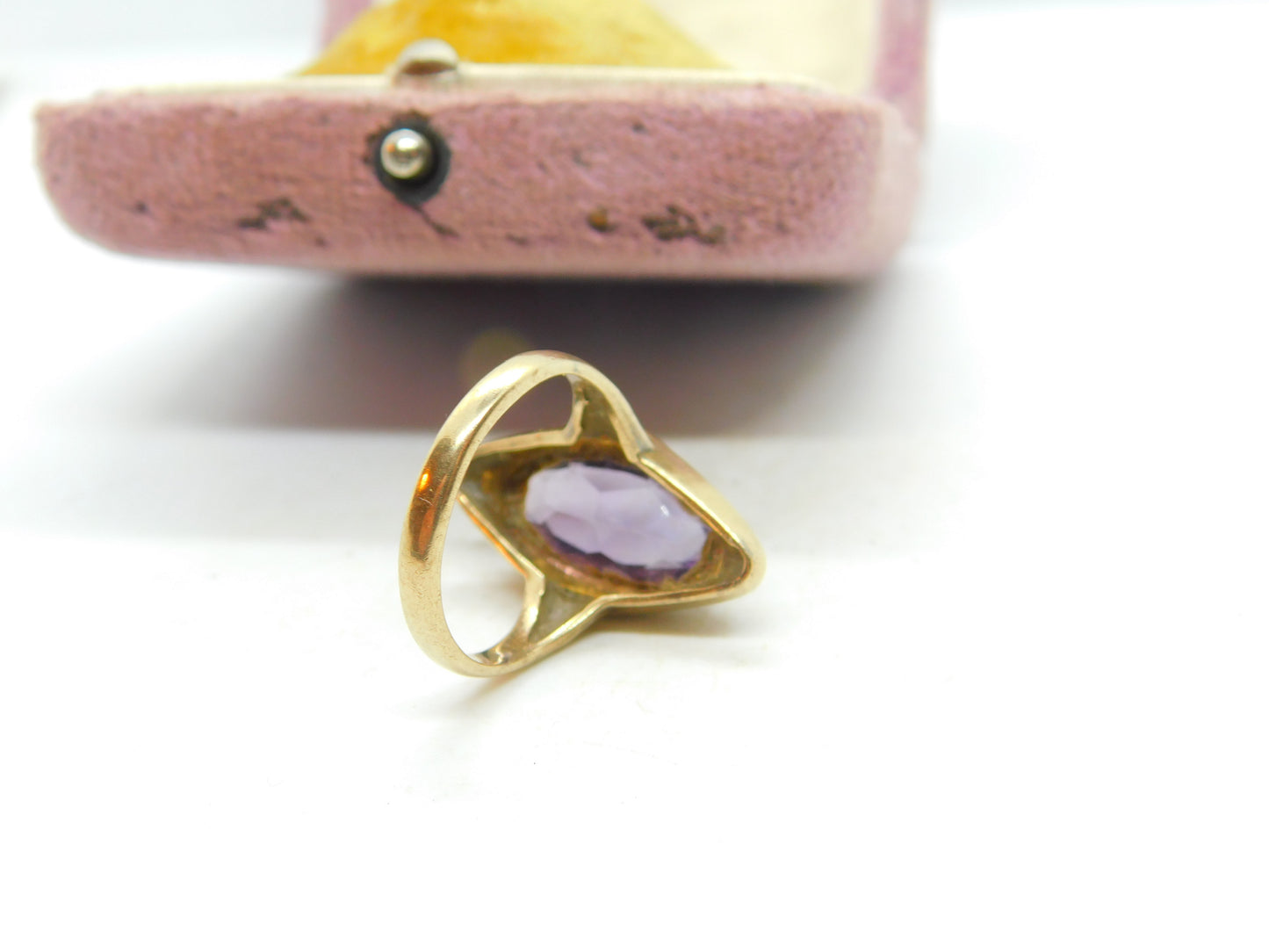 9ct Yellow Gold & Marquise Set Amethyst Dress Ring Vintage 1991 Birmingham