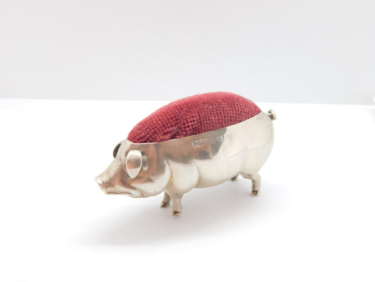 Edwardian Sterling Silver Novelty Pig Pin Cushion 1905 Birmingham Antique