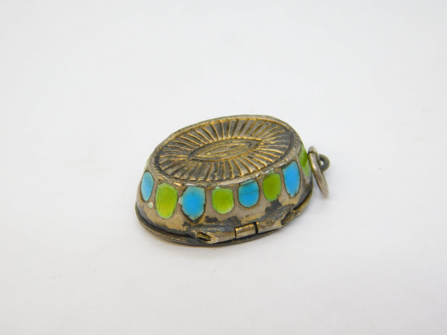 Egyptian .800 Silver Enamel Moses Basket Charm Pendant Antique c1930 Deco