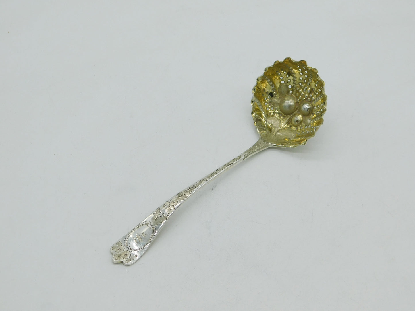 George III Sterling Silver Floral Pattern Sugar Caster Spoon Antique 1792 London