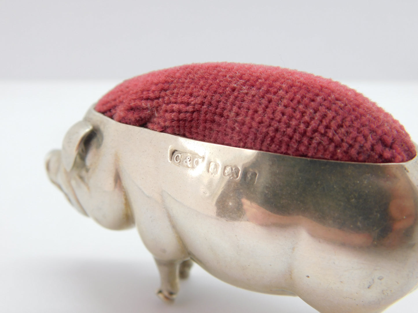 Edwardian Sterling Silver Novelty Pig Pin Cushion 1905 Birmingham Antique